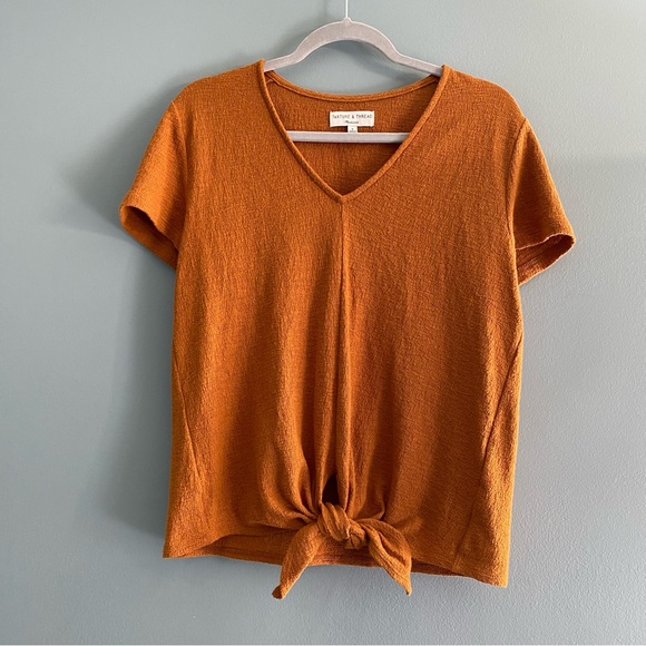 Madewell Tops - Madewell Texture & Thread Rust Tie Front V Neck Short Sleeve Shirt Sz M